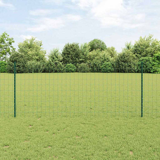 Fence with Posts Green 1 x 10 m Steel