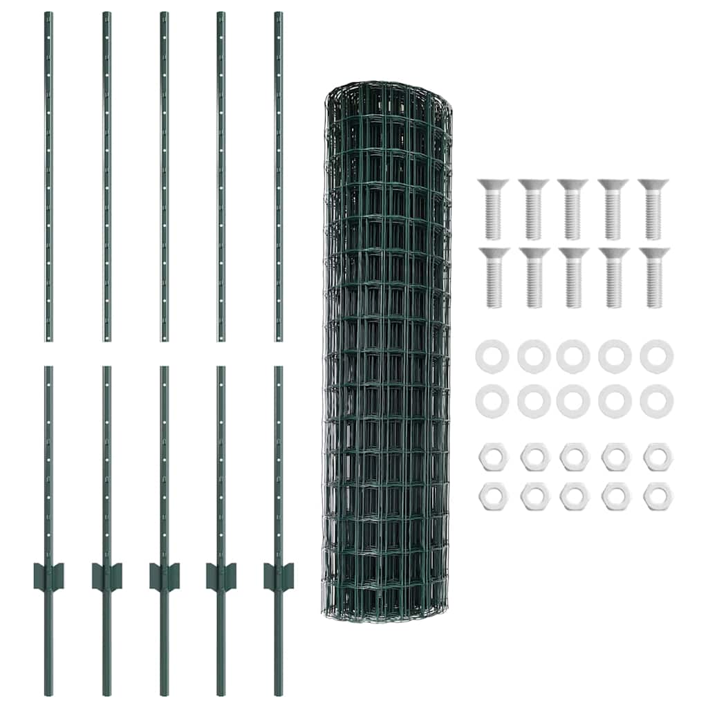 Fence with Posts Green 1.2 x 10 m Steel