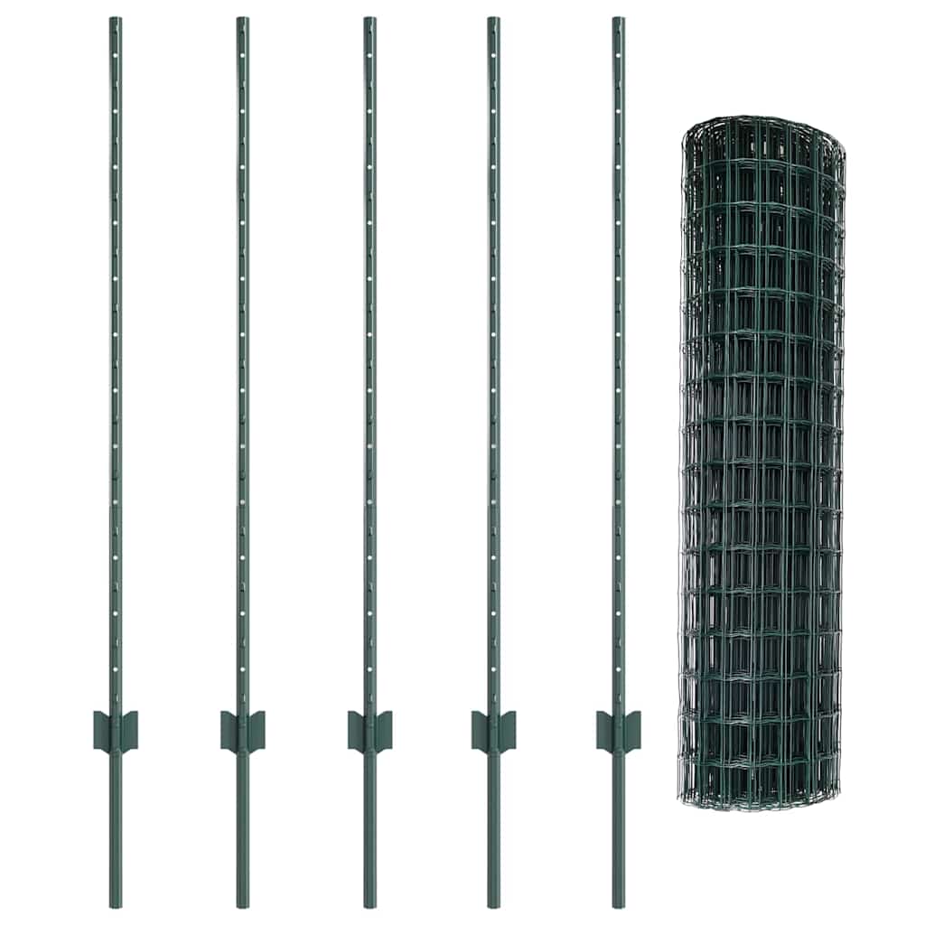 Fence with Posts Green 1.2 x 10 m Steel
