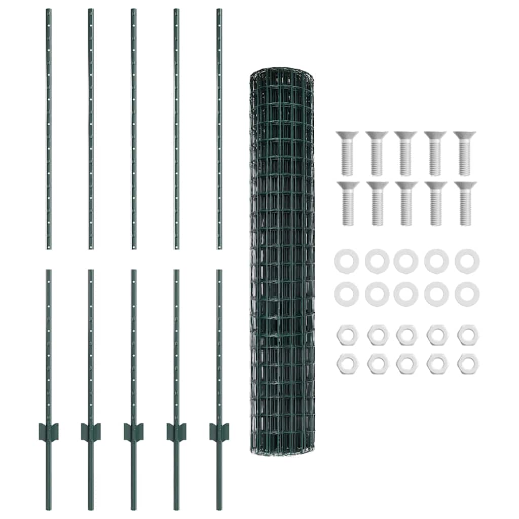 Fence with Posts Green 1.4 x 10 m Steel