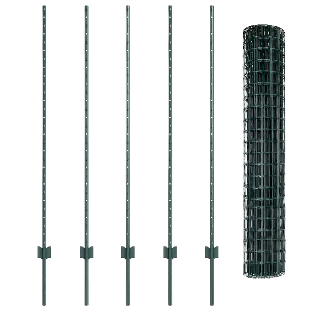 Fence with Posts Green 1.4 x 10 m Steel