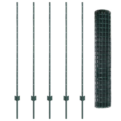 Fence with Posts Green 1.4 x 10 m Steel