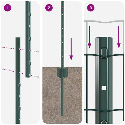 Fence with Posts Green 1.4 x 10 m Steel