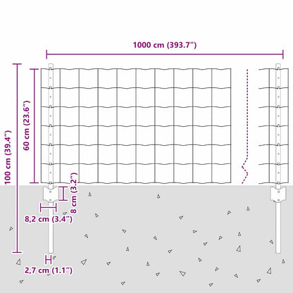 Fence with Posts Green 0.6 x 10 m Steel