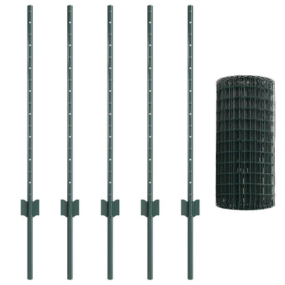 Fence with Posts Green 0.8 x 10 m Steel