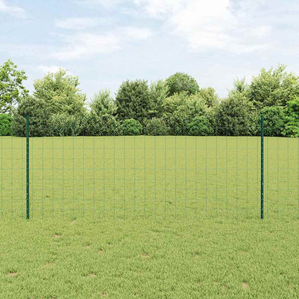 Fence with Posts Green 1 x 10 m Steel