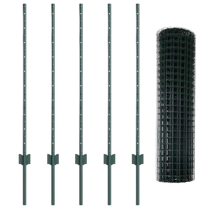 Fence with Posts Green 1 x 10 m Steel