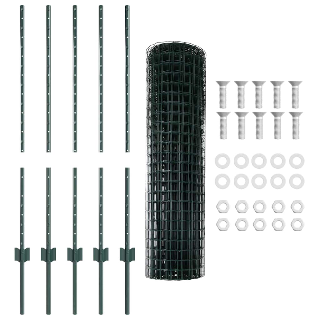 Fence with Posts Green 1 x 10 m Steel