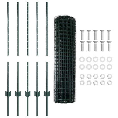 Fence with Posts Green 1 x 10 m Steel