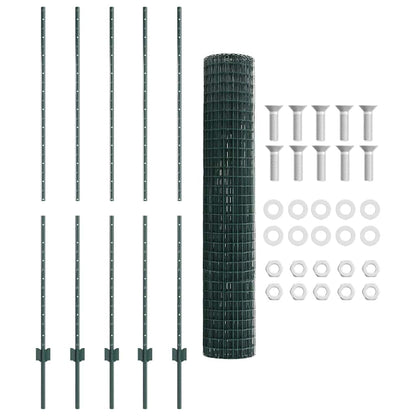 Fence with Posts Green 1.6 x 10 m Steel
