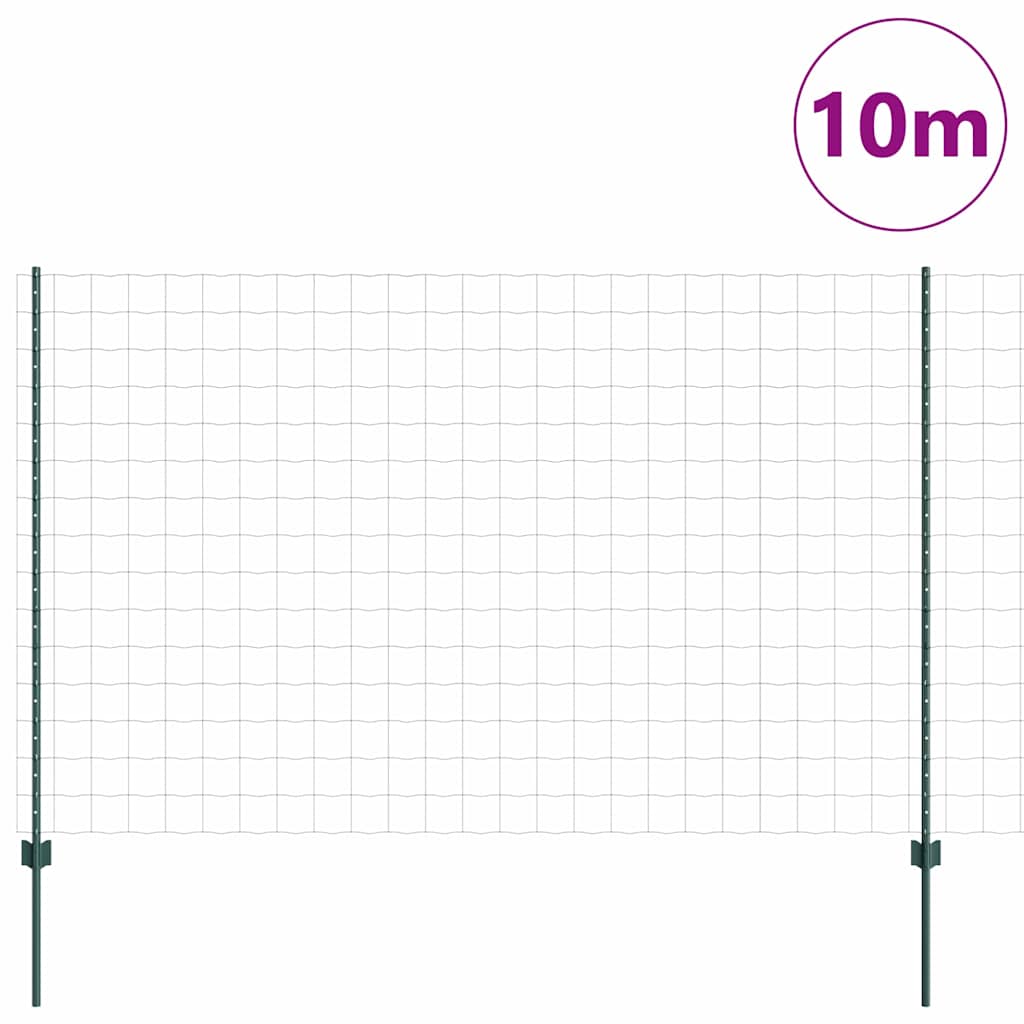 Fence with Posts Green 1.6 x 10 m Steel