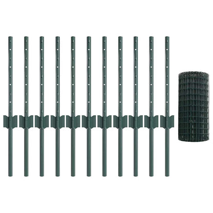 Fence with Posts Green 0.4 x 25 m Steel