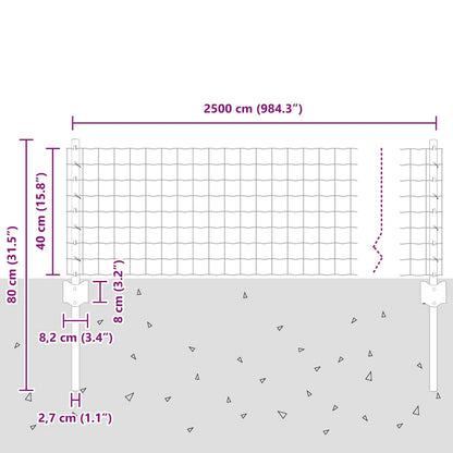 Fence with Posts Green 0.4 x 25 m Steel