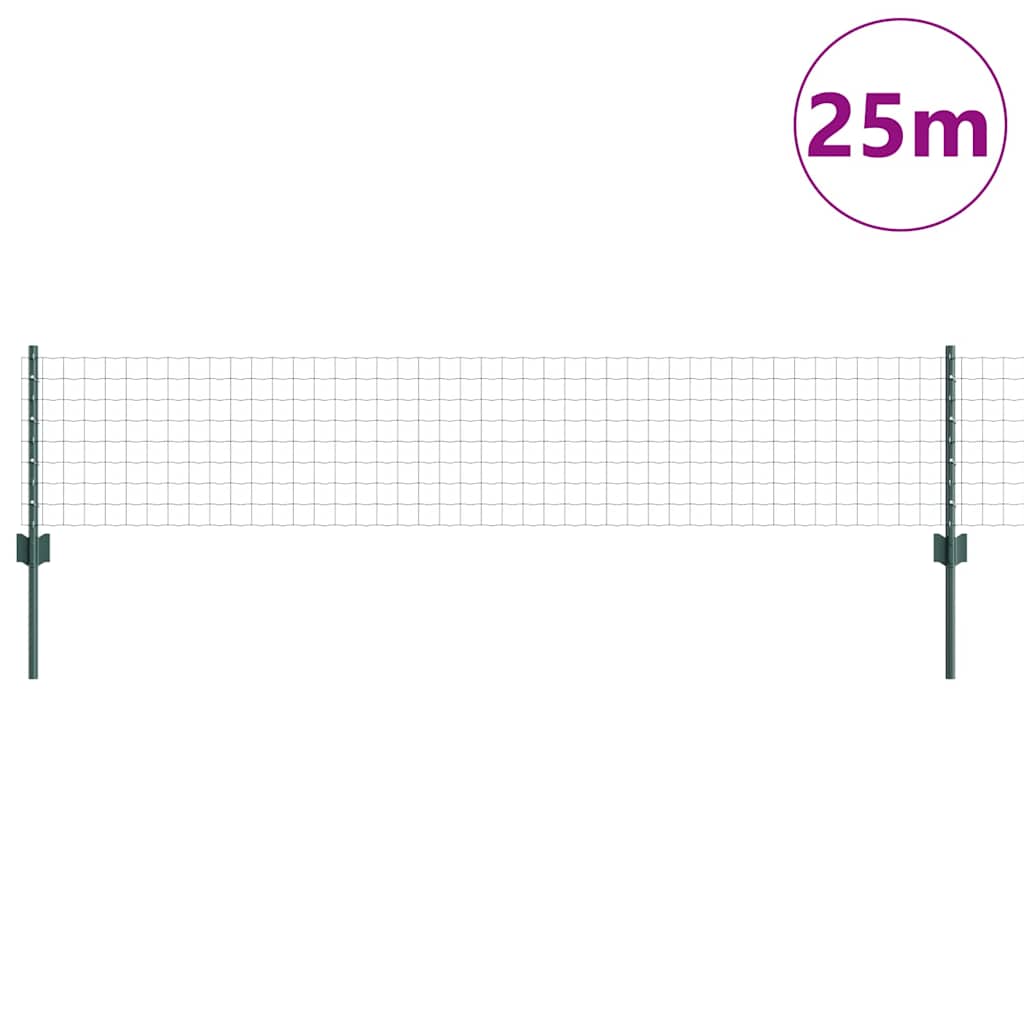 Fence with Posts Green 0.4 x 25 m Steel