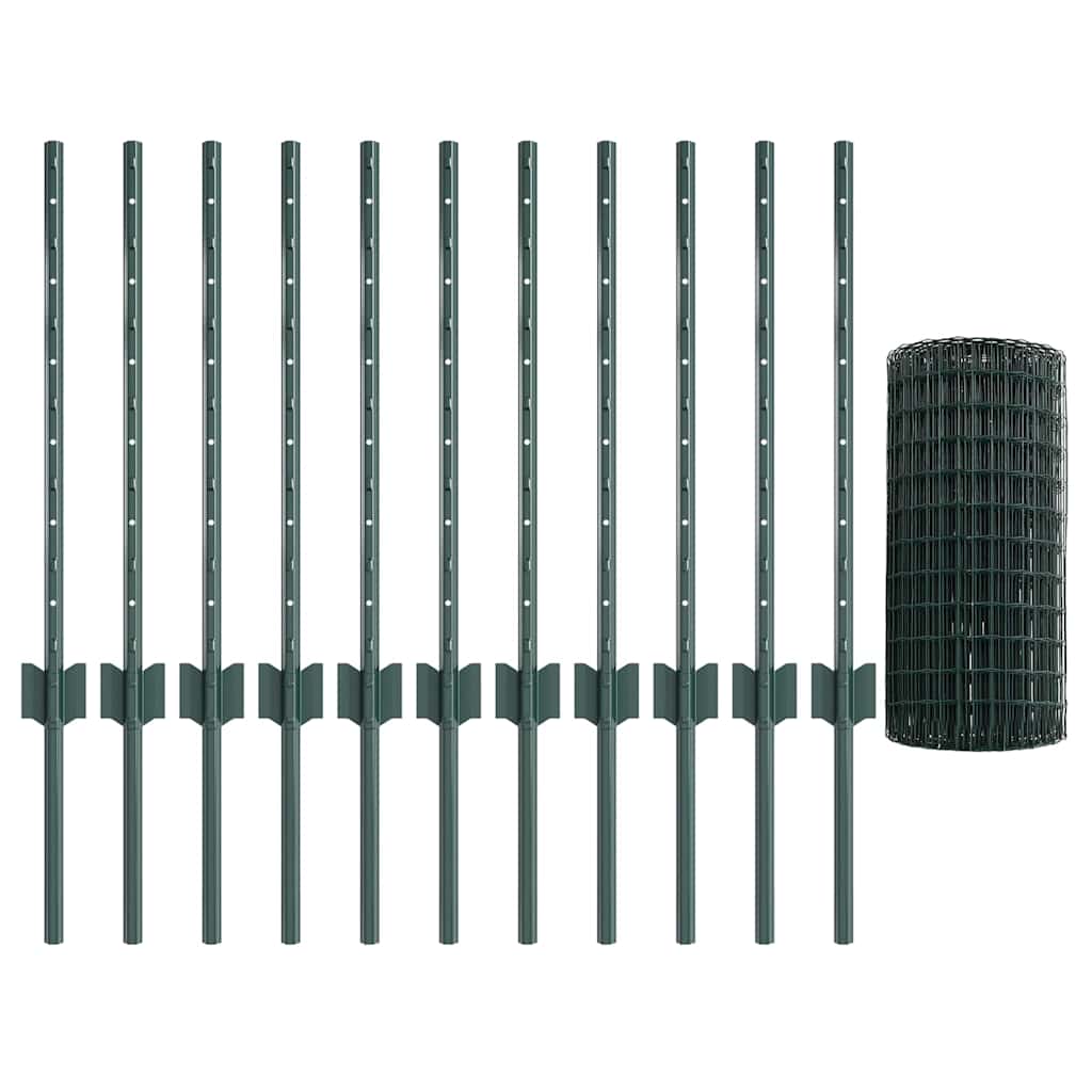 Fence with Posts Green 0.6 x 25 m Steel