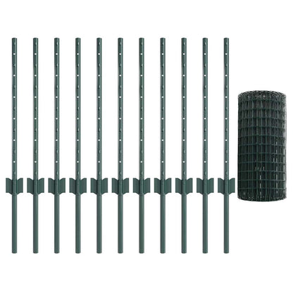 Fence with Posts Green 0.6 x 25 m Steel