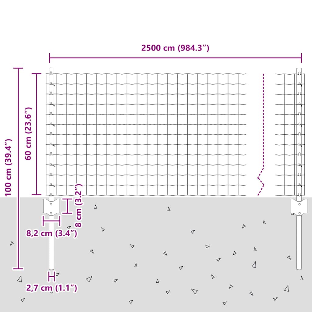 Fence with Posts Green 0.6 x 25 m Steel