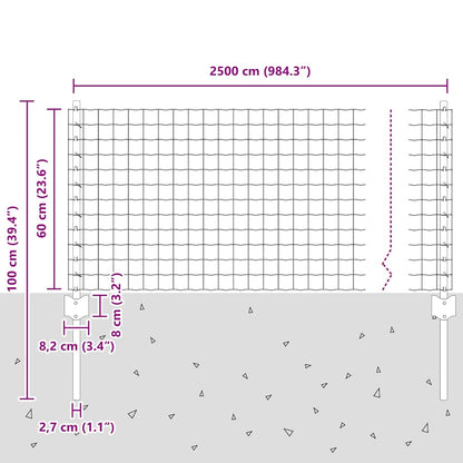 Fence with Posts Green 0.6 x 25 m Steel