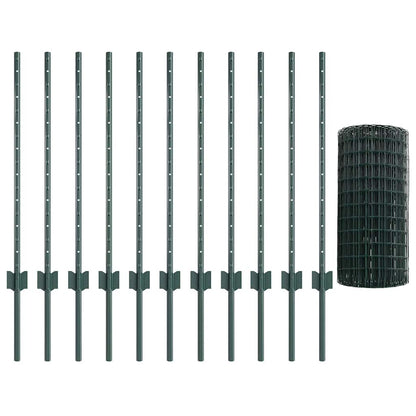Fence with Posts Green 0.8 x 25 m Steel