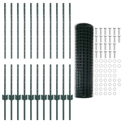 Fence with Posts Green 1 x 25 m Steel