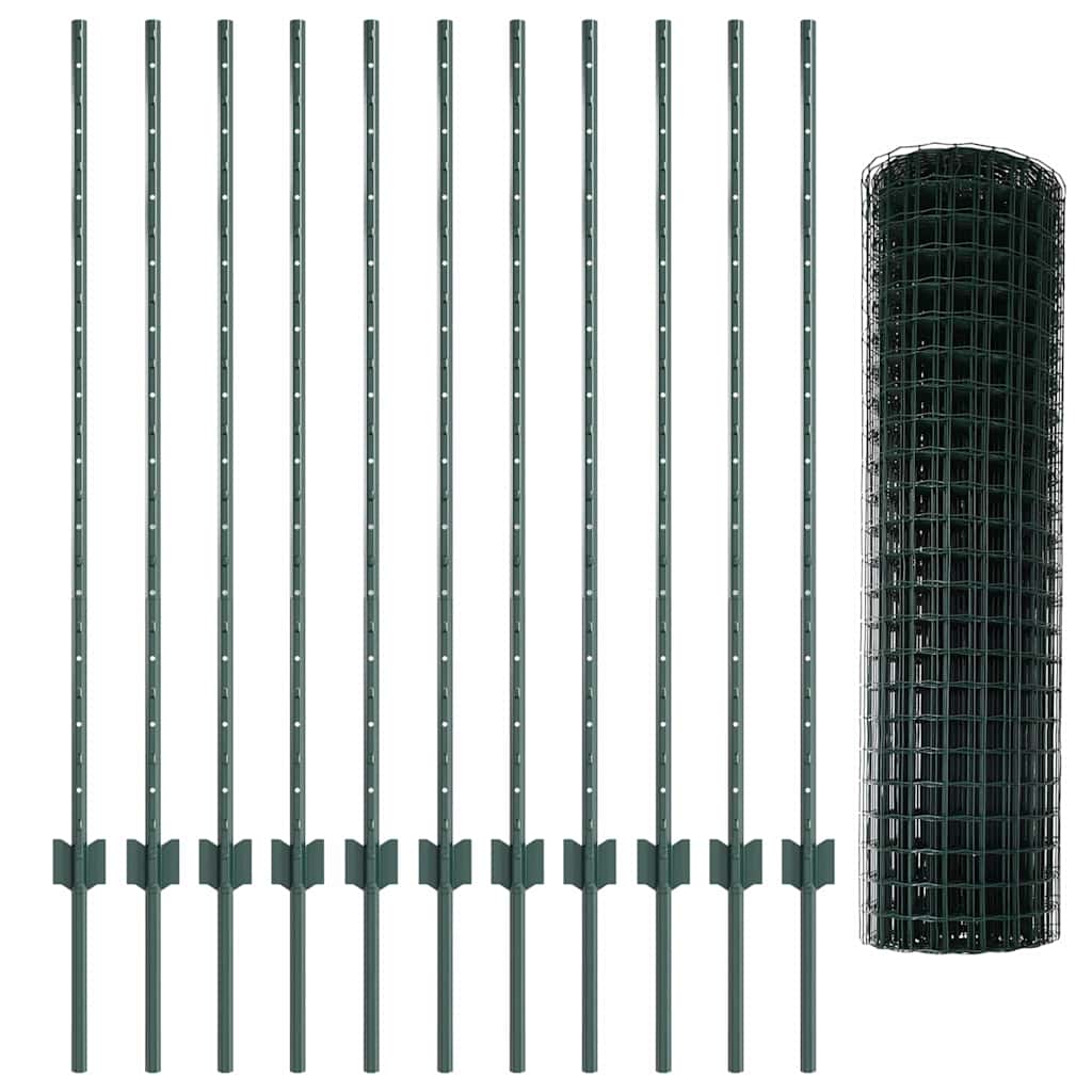Fence with Posts Green 1.2 x 25 m Steel