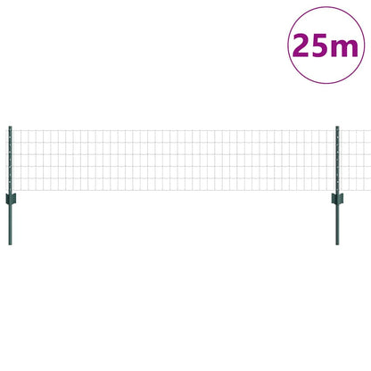 Fence with Posts Green 0.4 x 25 m Steel