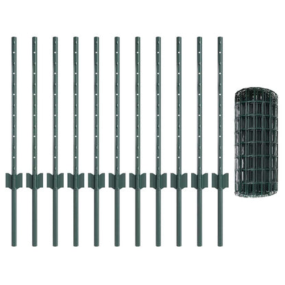 Fence with Posts Green 0.6 x 25 m Steel
