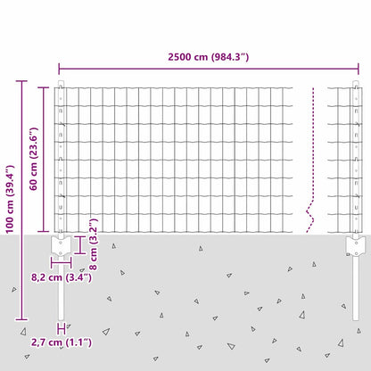 Fence with Posts Green 0.6 x 25 m Steel