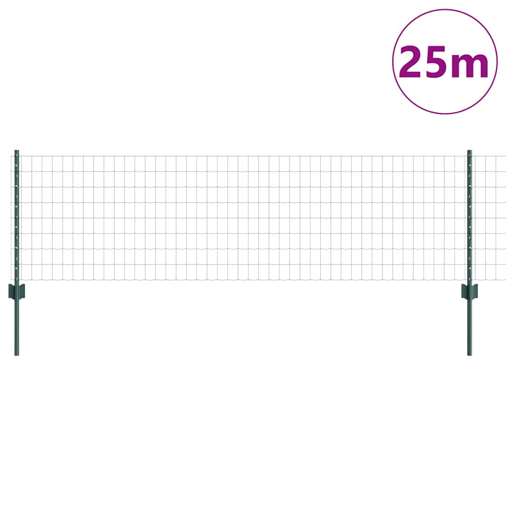 Fence with Posts Green 0.6 x 25 m Steel