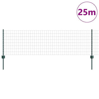 Fence with Posts Green 0.6 x 25 m Steel