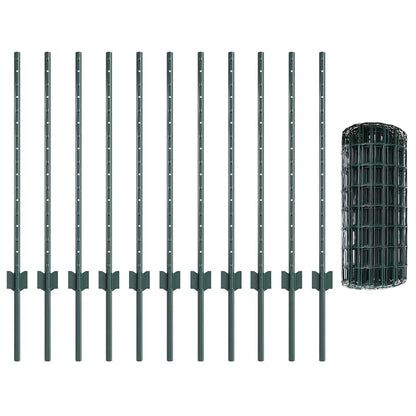 Fence with Posts Green 0.8 x 25 m Steel