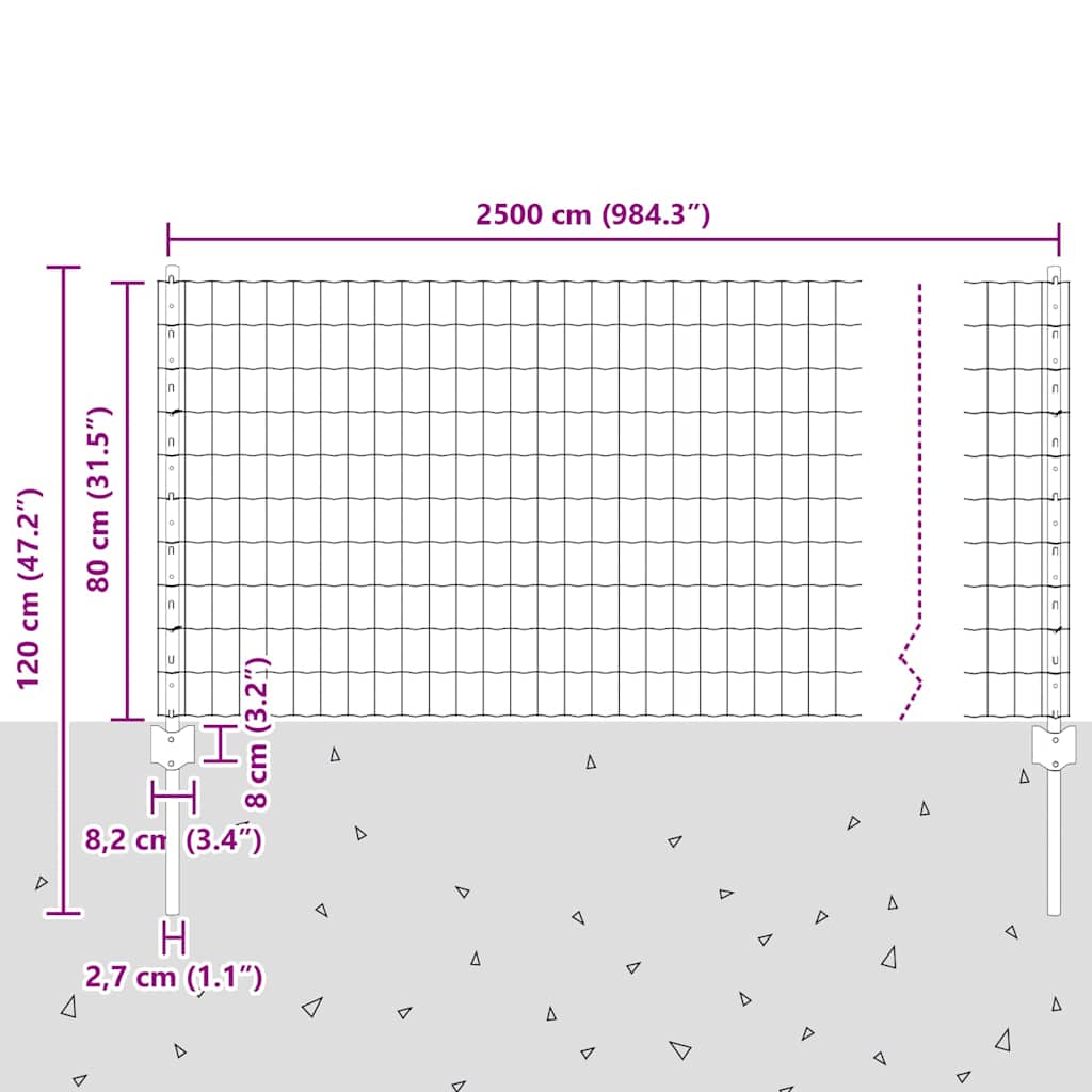 Fence with Posts Green 0.8 x 25 m Steel