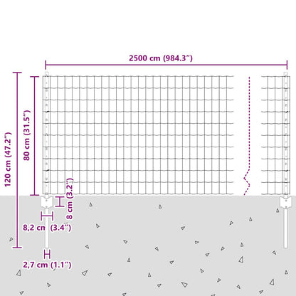 Fence with Posts Green 0.8 x 25 m Steel