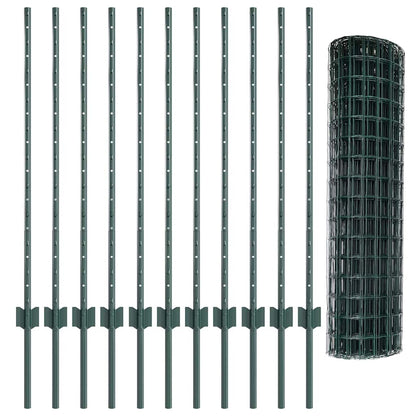 Fence with Posts Green 1 x 25 m Steel
