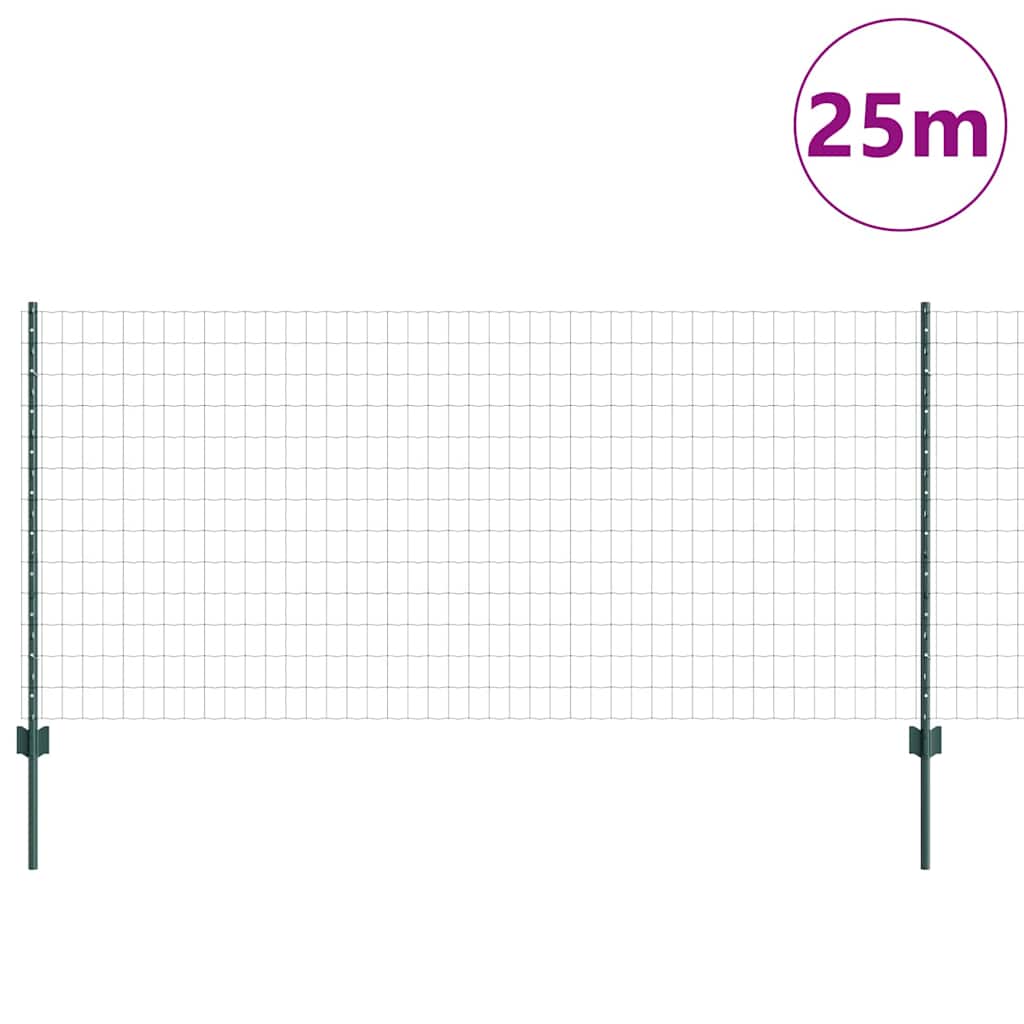 Fence with Posts Green 1 x 25 m Steel