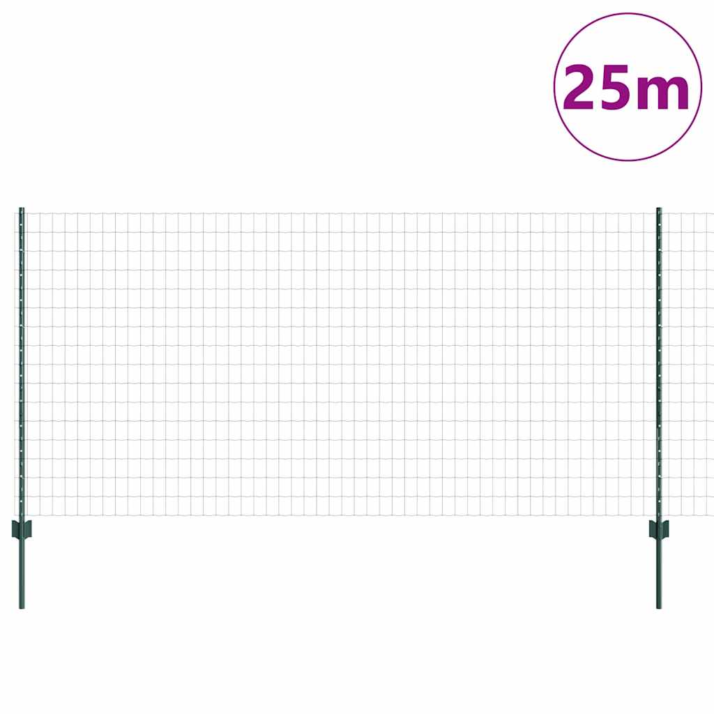 Fence with Posts Green 1.2 x 25 m Steel