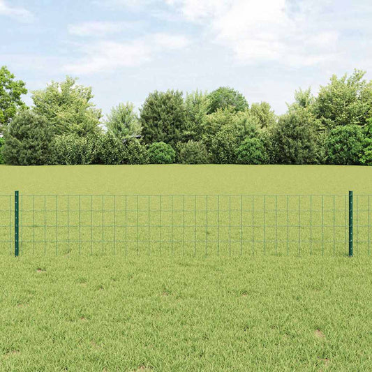 Fence with Posts Green 0.4 x 25 m Steel