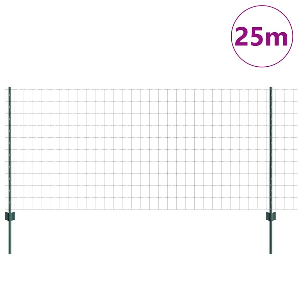Fence with Posts Green 1 x 25 m Steel