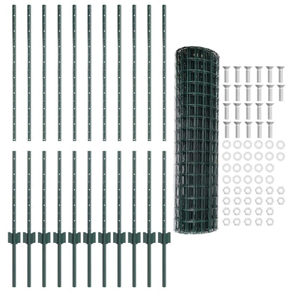 Fence with Posts Green 1.2 x 25 m Steel