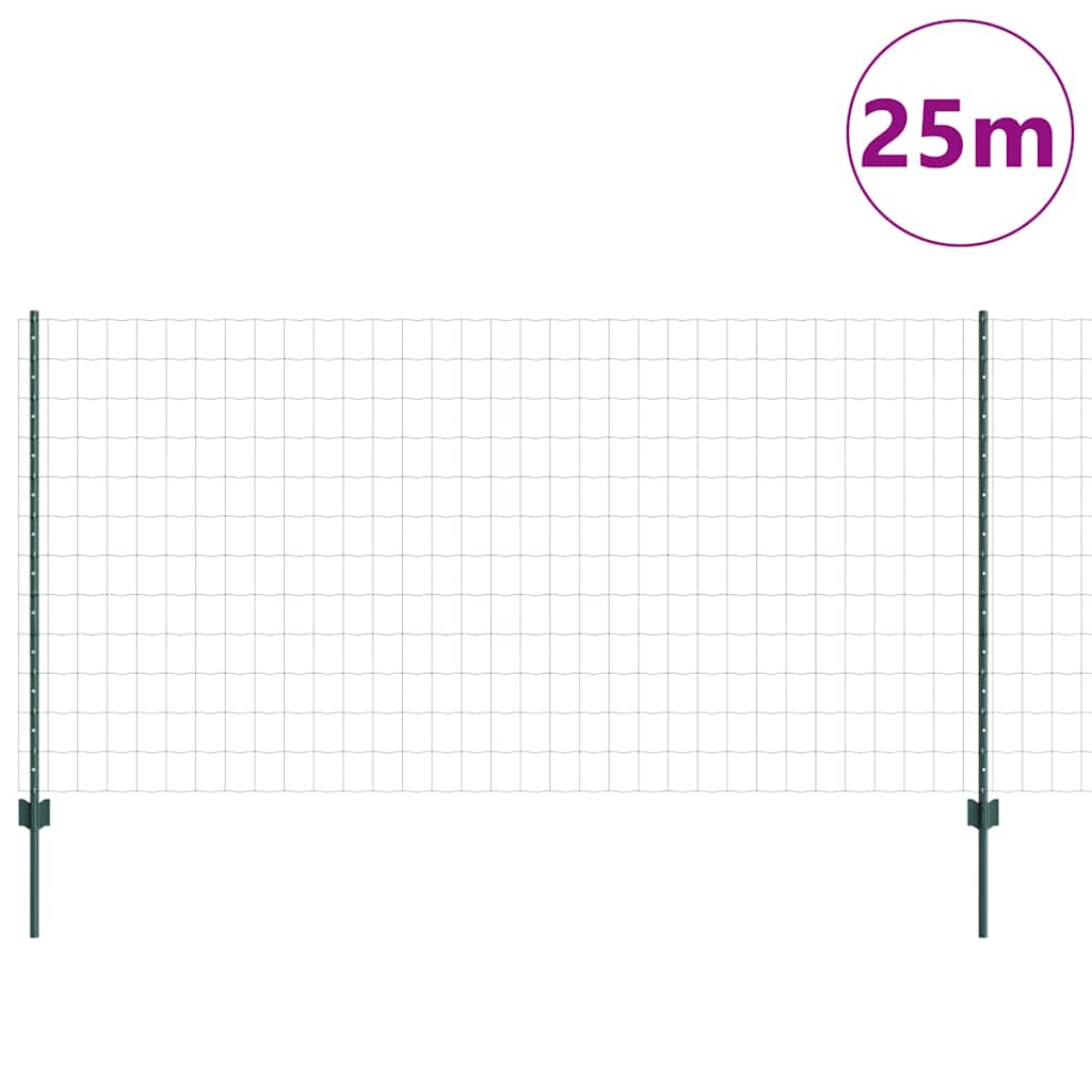 Fence with Posts Green 1.2 x 25 m Steel