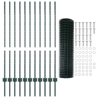 Fence with Posts Green 1.2 x 25 m Steel