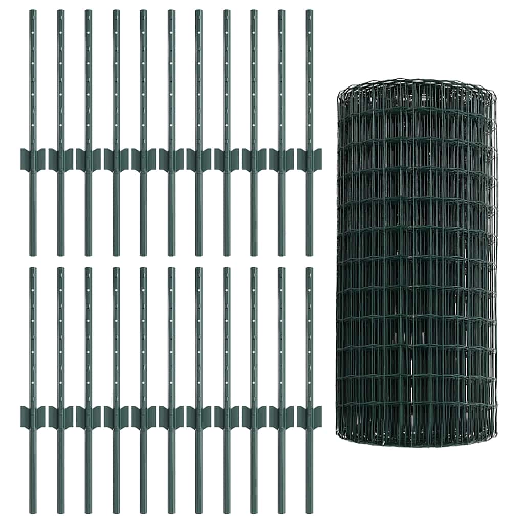 Fence with Posts Green 0.4 x 50 m Steel