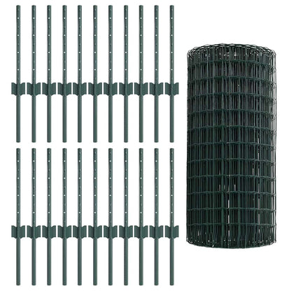 Fence with Posts Green 0.4 x 50 m Steel