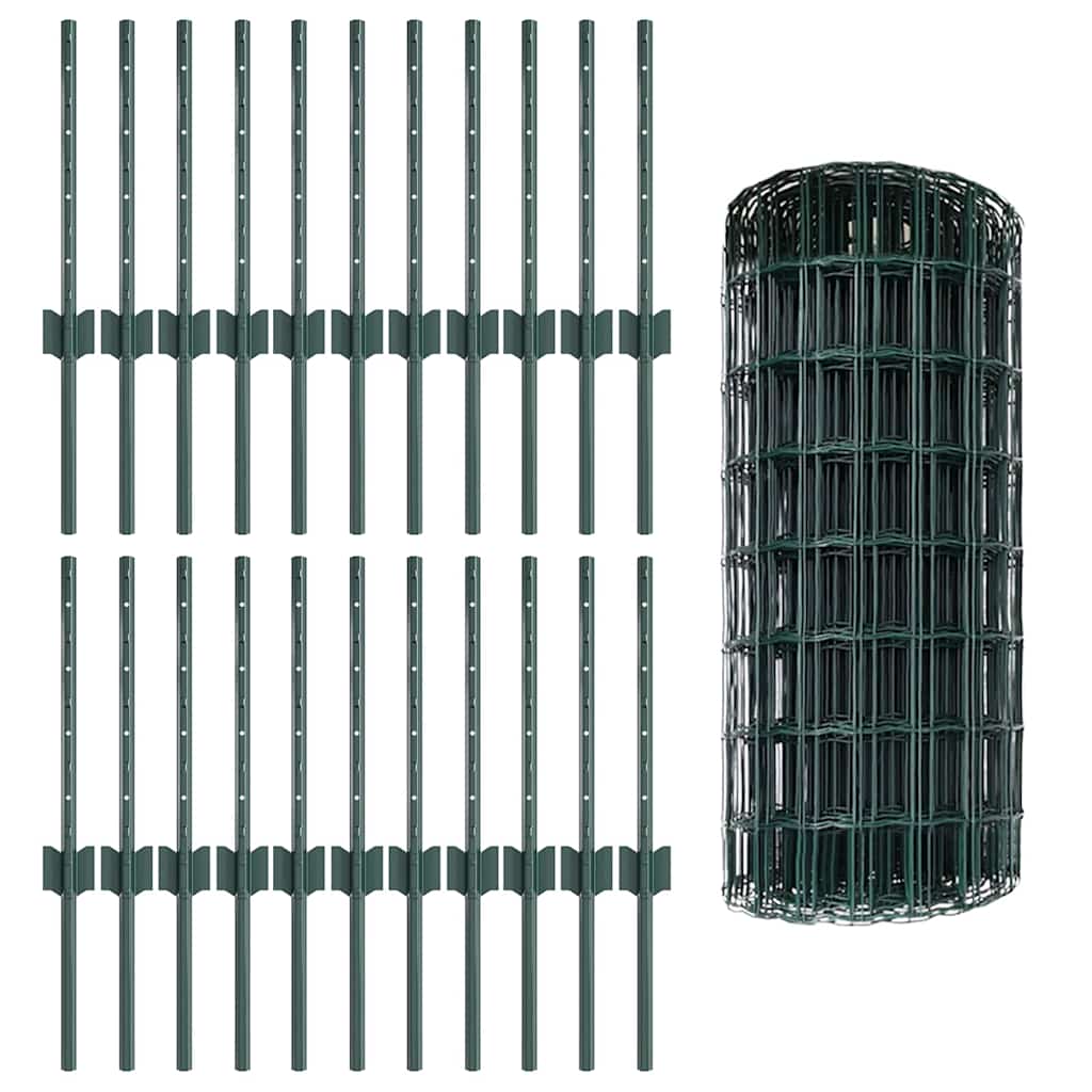 Fence with Posts Green 0.4 x 50 m Steel