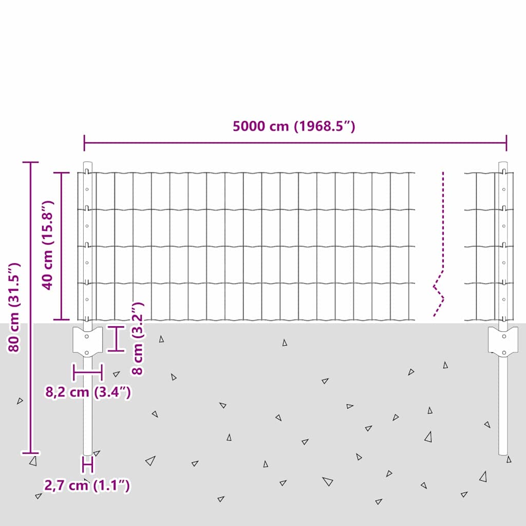 Fence with Posts Green 0.4 x 50 m Steel