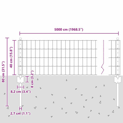Fence with Posts Green 0.4 x 50 m Steel