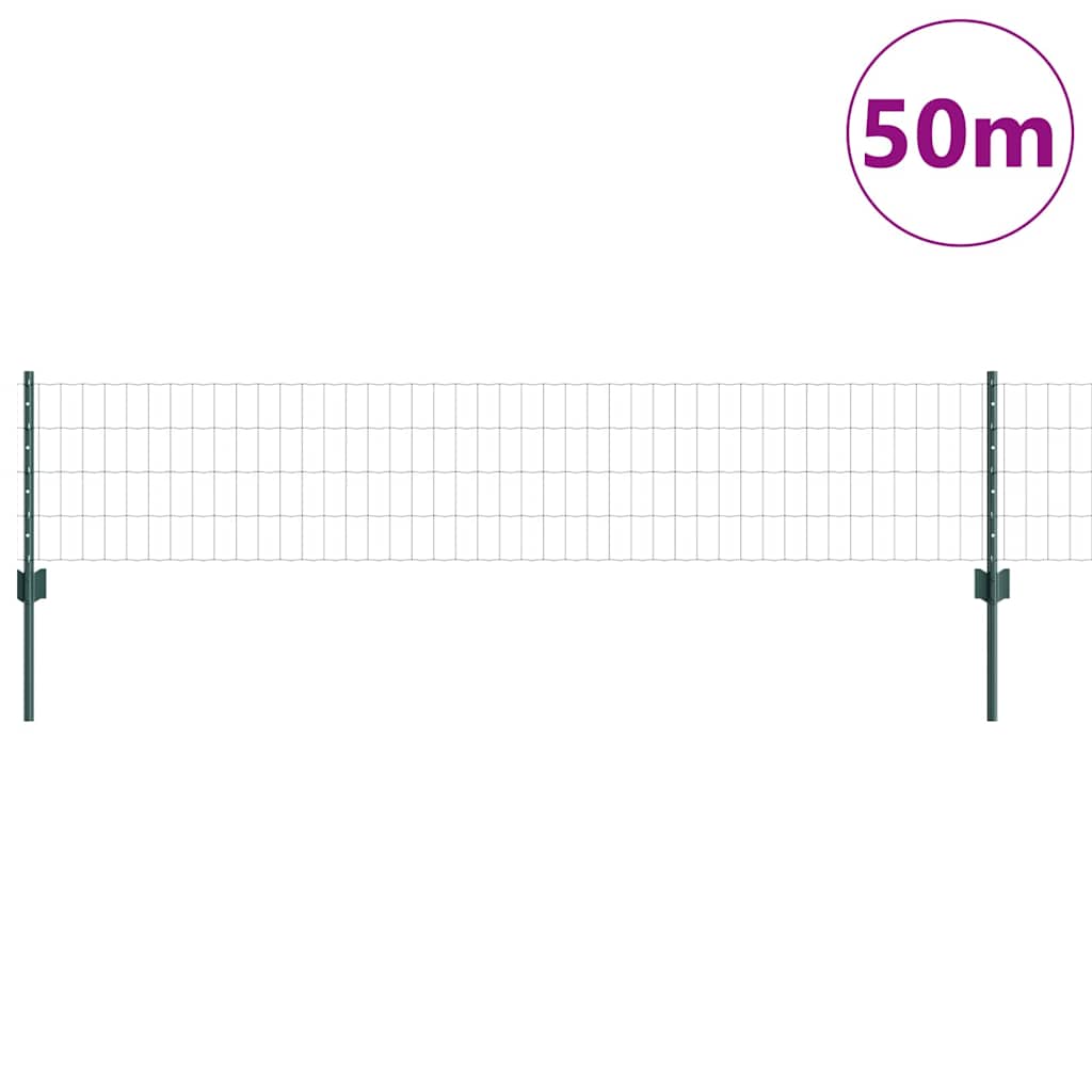 Fence with Posts Green 0.4 x 50 m Steel