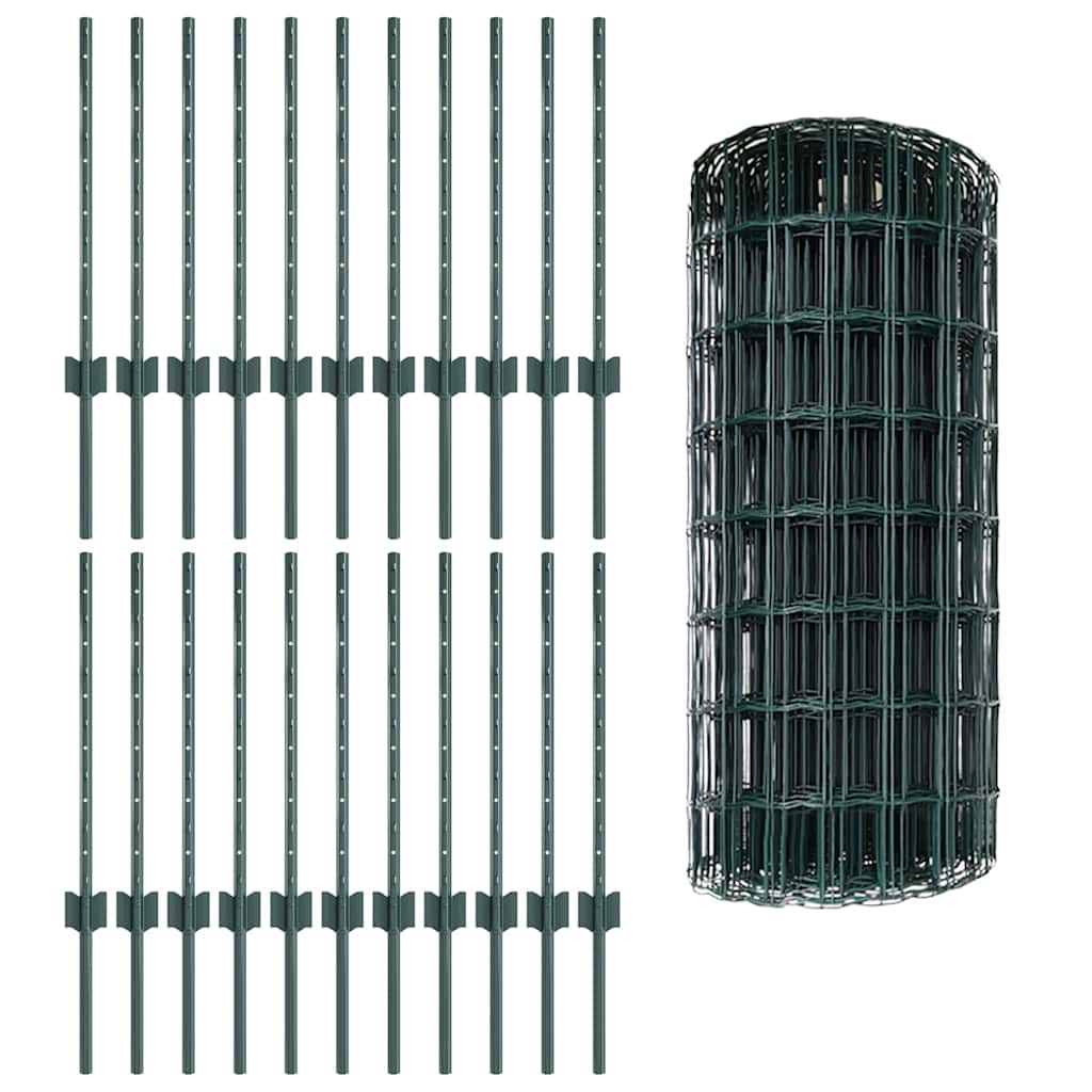 Fence with Posts Green 0.6 x 50 m Steel