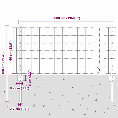 Fence with Posts Green 0.6 x 50 m Steel