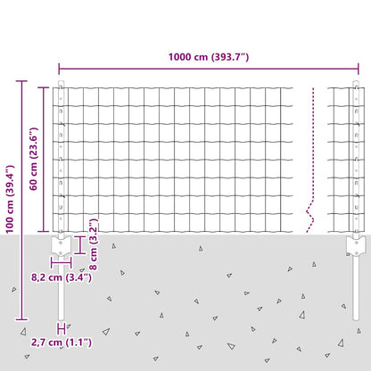Fence with Posts Green 0.6 x 10 m Steel